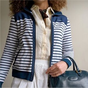 Lauren Active by Ralph Lauren L-RL Navy Blue & White Striped Zip-Up Track Jacket